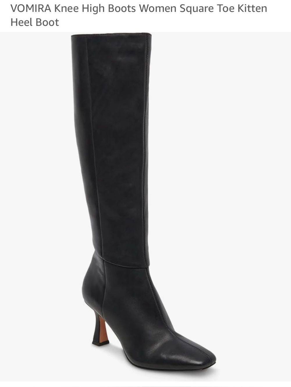 Black Over-the-Knee Square Toe Kitten Heel Boots